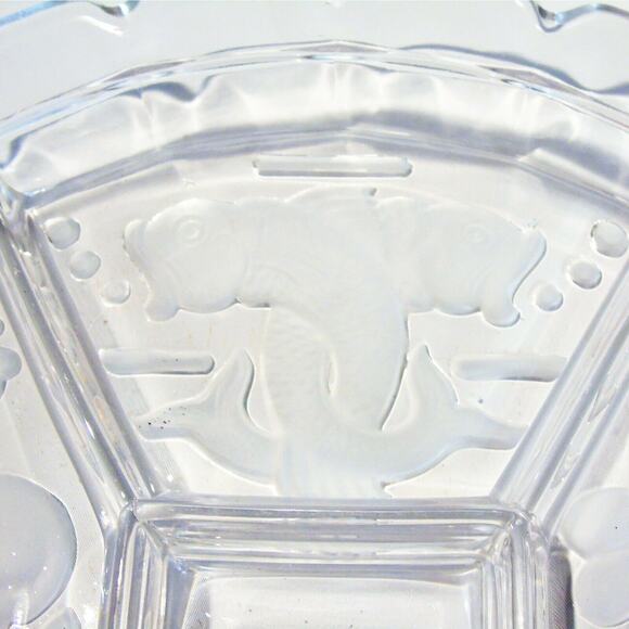 Indiana Glass Divided Plate Serving Platter Coi Fish Fleur de Lis 5Way Clear Vtg - Picture 2 of 8